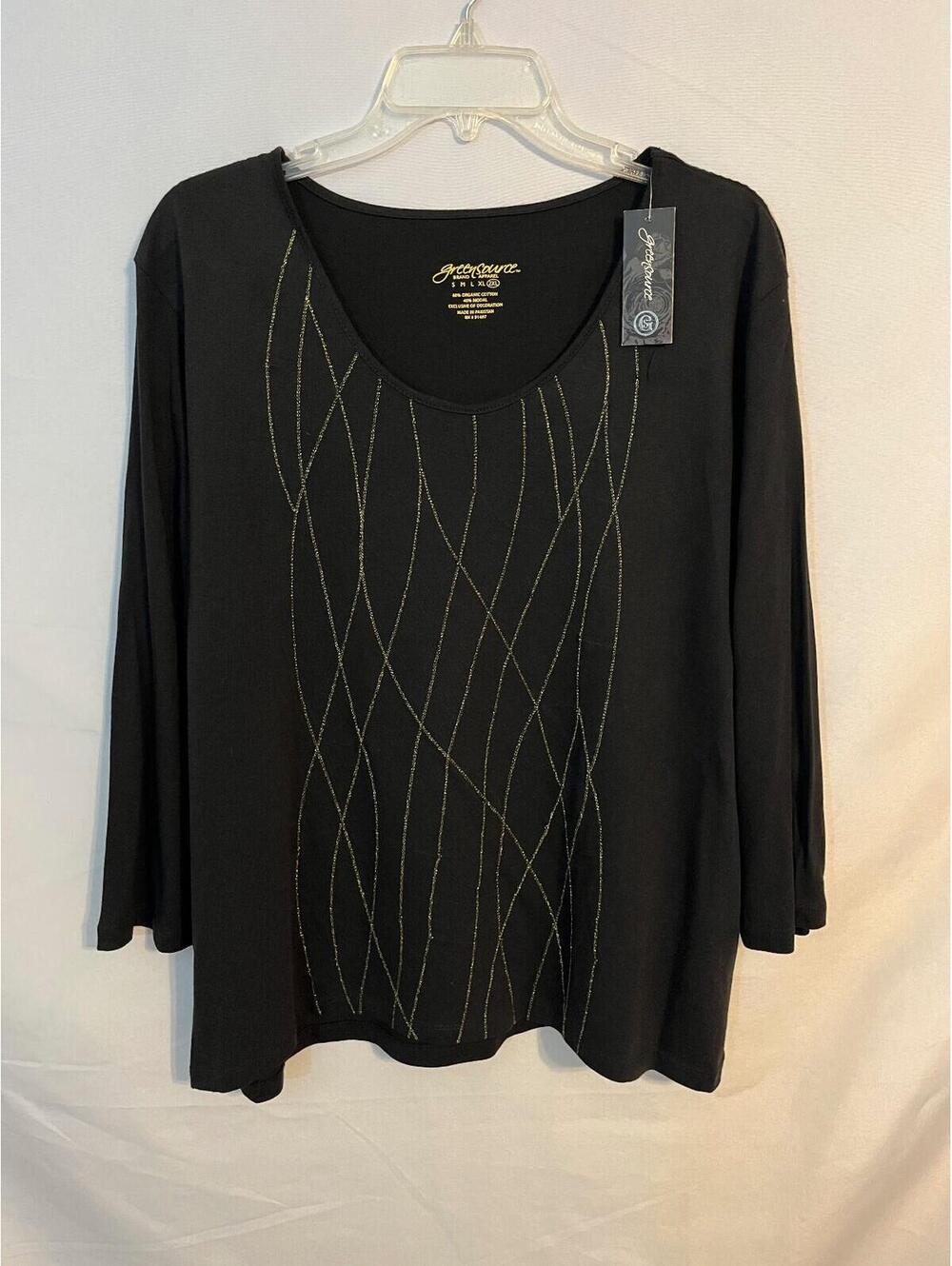 Greensource Brand Apparel Women's Black Gold Shimmer Top NWT Size 2XL